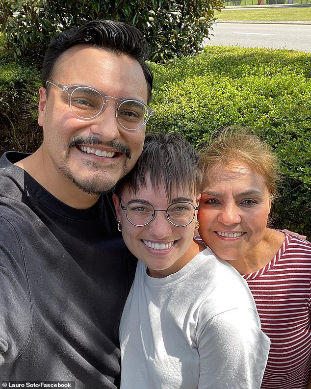 Soto, pictured with her husband and a family member, was placed on life support and underwent therapeutic hypothermia to preserve her brain function