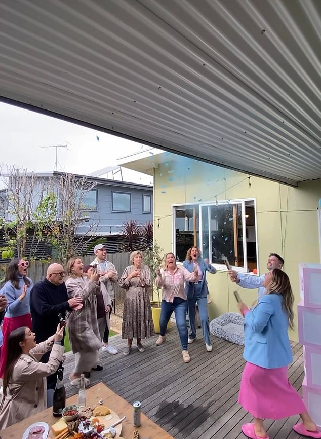 Mia shared a video on Instagram of herself and Justin popping confetti at a gender reveal party with their family and friends.  The couple jumped for joy as blue smoke was released, indicating they were having a baby boy