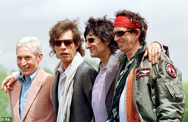 RIP: The drummer sadly passed away in August 2021 at the age of 80, following complications from emergency heart surgery (LR) (Charlie Watts, Mick Jagger, Ronnie Wood and Keith Richards in 2003)