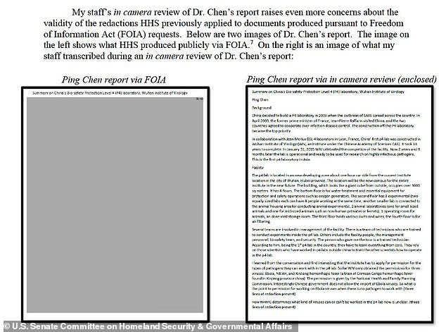 He was frustrated by the large number of redactions in the version of Chen's report given to him