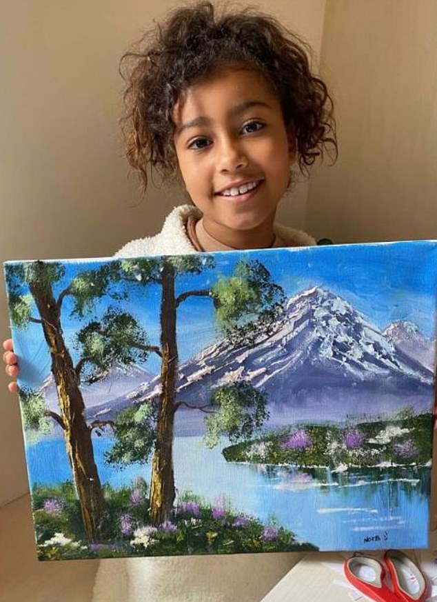 This is not the first time North has sparked debate about one of her paintings.  The fashion mogul uploaded a photo of her daughter holding a landscape painting of wintery mountains when she was just seven years old