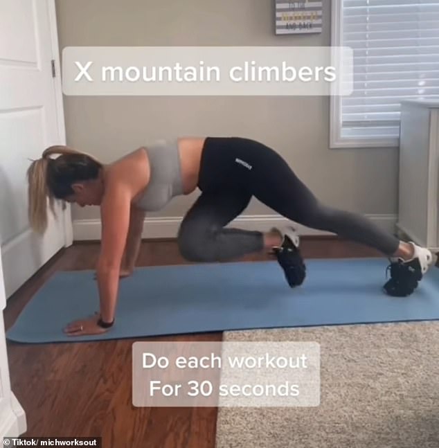 After Michelle finished, she turned into a mountain climber plank for 30 seconds