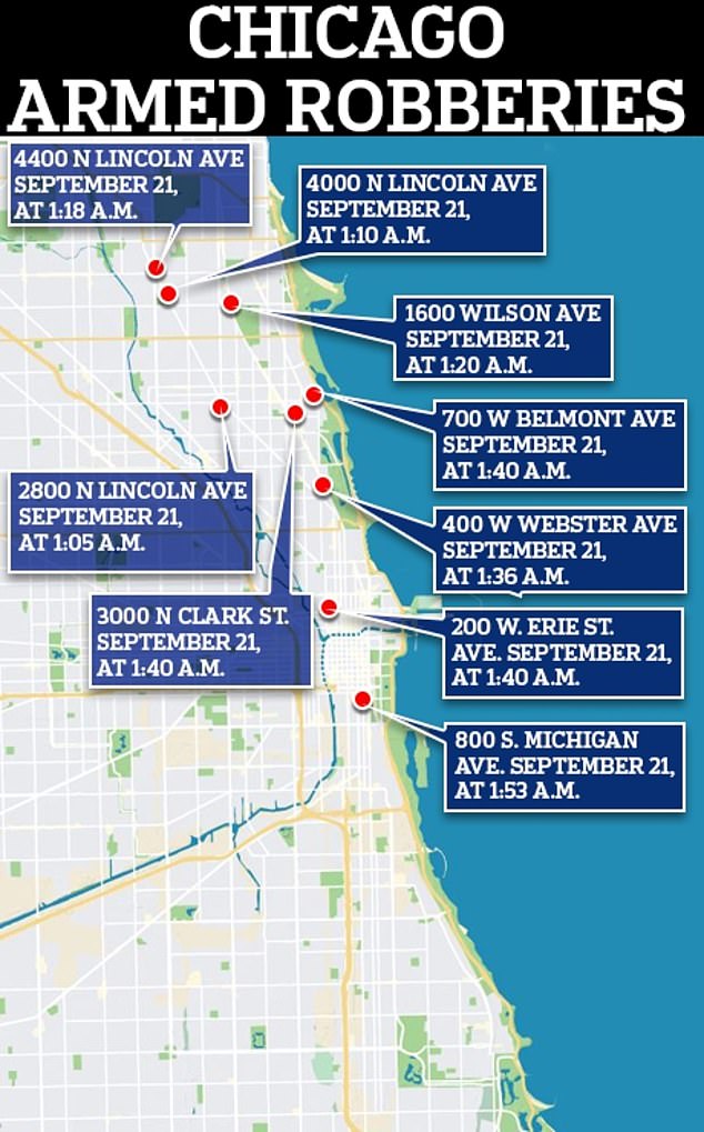 Chicago police are investigating a spate of armed robberies that occurred early Thursday morning in the city's North Side neighborhoods