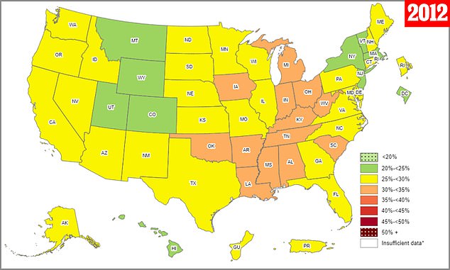 The U.S. obesity rate is up compared to a decade ago, when no state had an obesity rate above 35 percent.  The CDC says it is an 