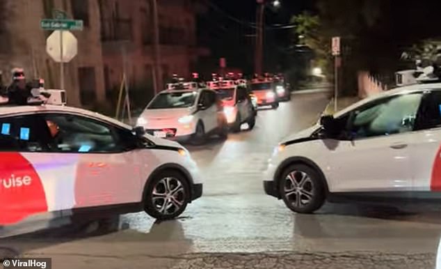 Cars were stuck on the road, facing each other as Cruise employees tried to operate them via remote control