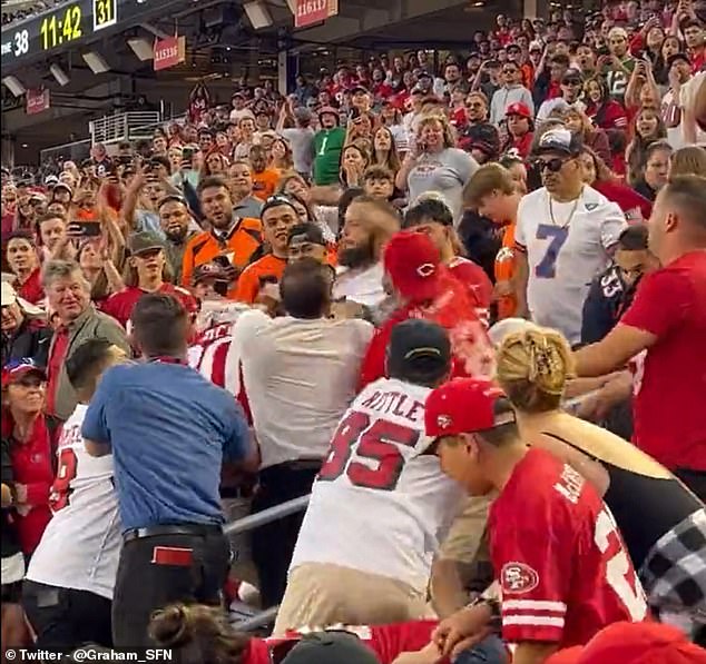 Last month, a violent brawl broke out between 49ers fans during the preseason game against the Broncos, leaving one fan bloodied after being knocked to the ground.