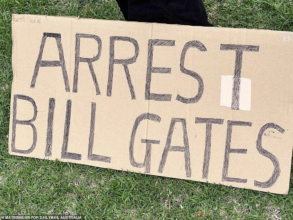 One person brought a sign suggesting that Bill Gates should be arrested – a favorite sign among conspiracy theorists