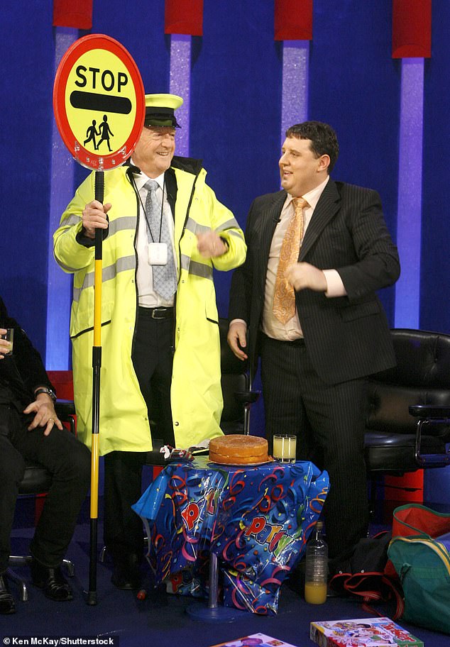 Funny: During the show, Peter brought party hats and cake on stage, before getting Sir Michael to dress up as a lollipop man, joking that he had a retirement job for him