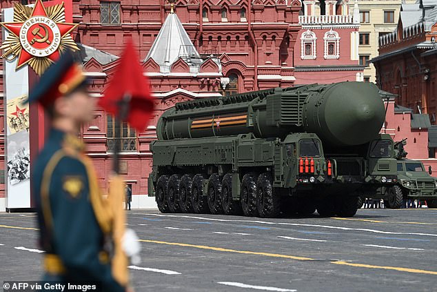 In this file photo taken on May 7, 2022, a Russian Yars intercontinental ballistic missile launcher parades through Red Square during the dress rehearsal of the Victory Day military parade in central Moscow on May 7, 2022