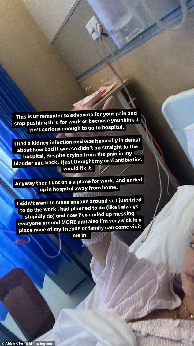 Abbie said she had “UTI symptoms, back pain and nausea” before she was admitted