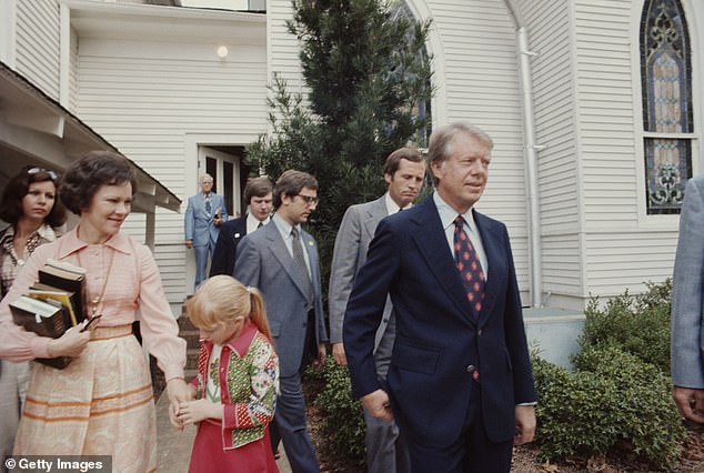 Carter with his wife Rosalynn and their daughter Amy at the Baptist church in his hometown of Plains, Georgia in 1976. Last year, Carter said he could not have managed to become president at the age of 80, which seemed similar to Joe Biden's age and Donald Trump.  prior to the elections