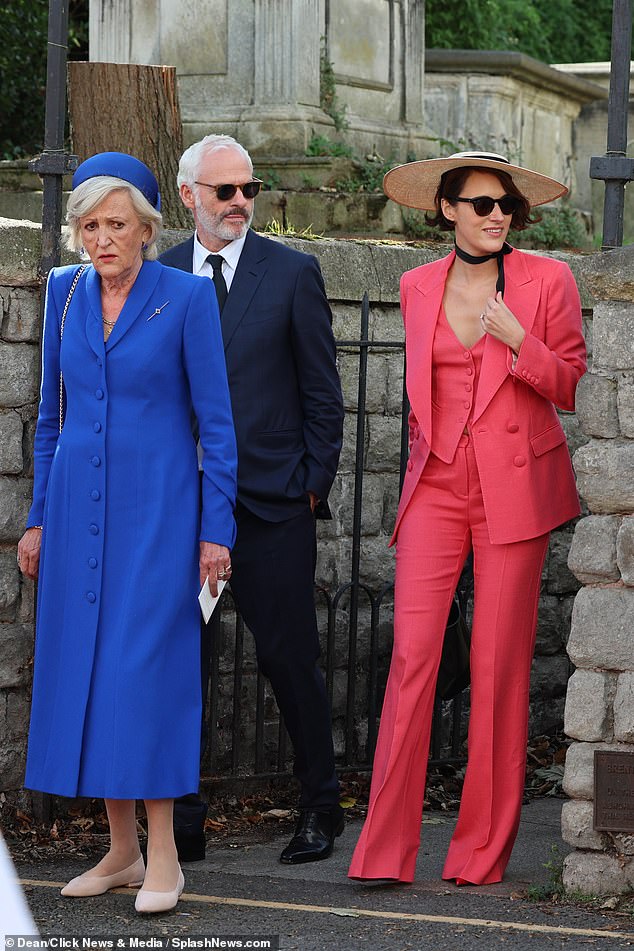 The groom's sister, Phoebe Waller-Bridge (right), known from the BBC series Fleabag, attended in a beautiful bright pink three-piece suit