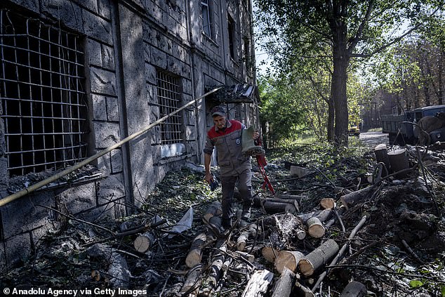 Damaged water pipes are being repaired after Russia attacked Ukraine with 43 cruise missiles earlier this week