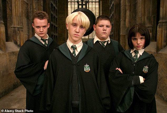 Waylett's character Vincent Crabbe (second from right) was part of Slytherin and was present in six of the eight films covering a ten-year period