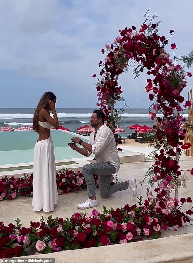 The heartwarming footage shows Margarita meeting Jake at a picturesque beachside location just before he surprises her with a proposal