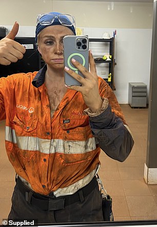 Pictured at her camp in Perth, after a long day of working in the mines