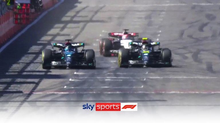Mercedes drivers Lewis Hamilton and George Russell almost collide as they battle for seventh place in Suzuka