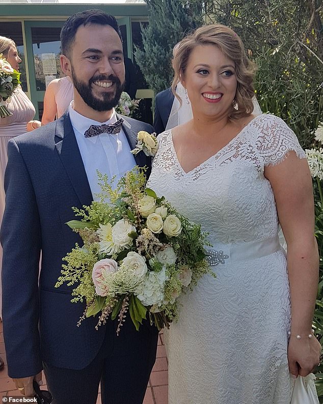 Paul Graspas and his wife Jessica (pictured on their wedding day) were about to welcome their third child and celebrate their seventh wedding anniversary in January