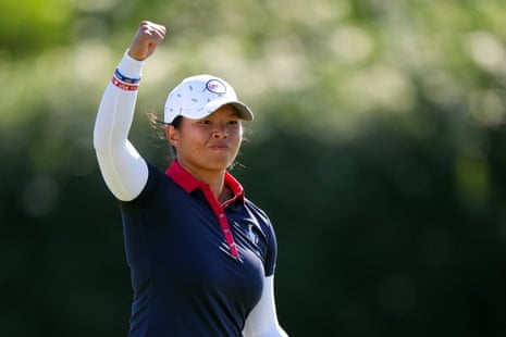 Team USA's Megan Khang celebrates after winning the first hole