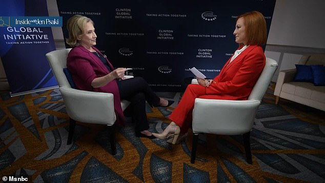 Clinton sat down with Biden's former White House press secretary Jen Psaki on Sunday for an interview in which she also praised Vice President Kamala Harris for doing 