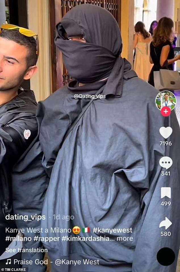 West has been seen during his long holiday in Italy with his 'wife' Bianca Censori, wearing a dark mask, including during Milan Fashion Week