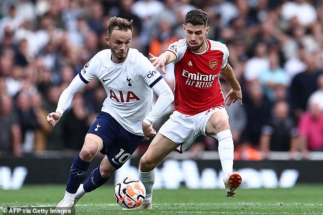 Jorginho struggled after coming on for Rice and was dispossessed for Tottenham's second goal