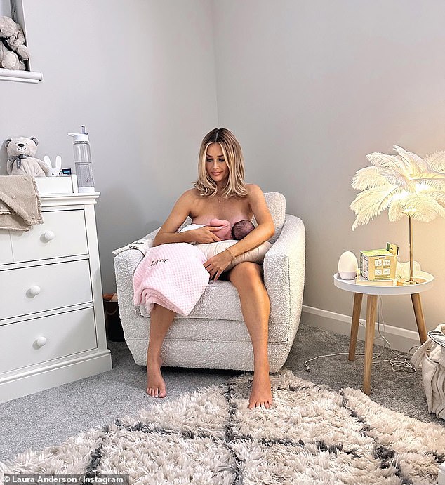 Open: On Tuesday, Laura gave her fans a candid update on Bonnie's feeding journey as she shared a nude photo of her breastfeeding