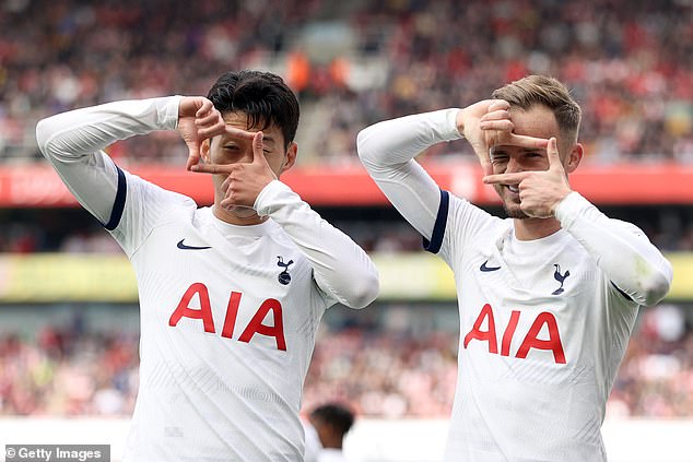 Maddison (right) assisted Son Heung-min (left) twice to help Spurs win a point against Arsenal