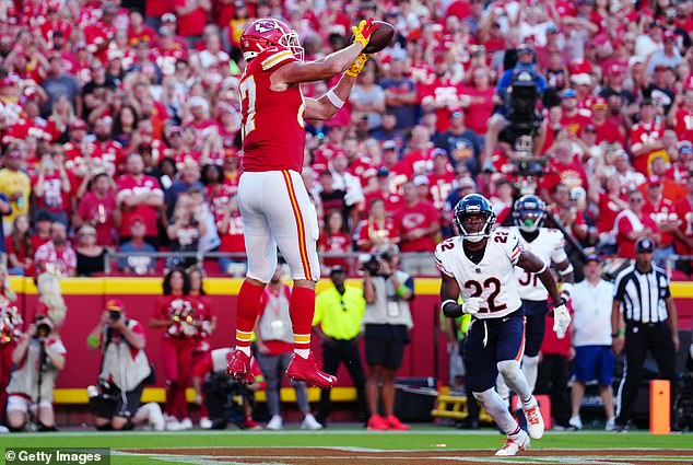 Kelce's TD grab came on a three-yard catch in the back of the end zone during the third quarter