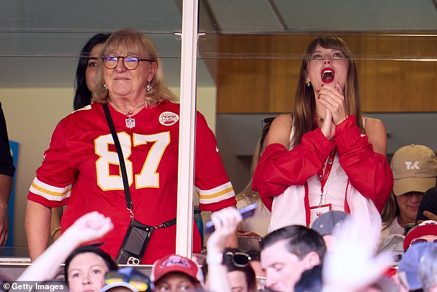 Taylor Swift cheers from a suite with Donna Kelce as the Kansas City Chiefs won easily