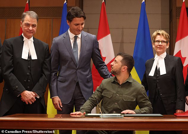 The apology, sent out in a statement on Sunday, came from Anthony Rota (right) – who said he only just became aware that Hunka, 98, had served in a Nazi unit.  Also present were Justin Trudeau and Zelensky, who, according to the speaker, were also unaware of the veteran's history