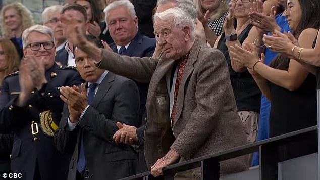 Afterwards, lawmakers gave Hunka a standing ovation after Chairman Rota drew attention to him.  In response, the elderly ex-Third Reich supporter was seen waving a thumbs up and smiling at some of Canada's most important figures.  He has not yet commented on the apparent confusion