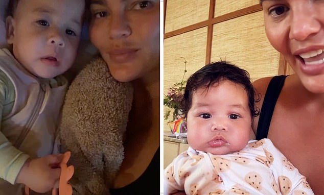 Baby fever: Earlier in the day, Chrissy shared several adorable videos of herself enjoying time with her babies Esti and Wren on Sunday