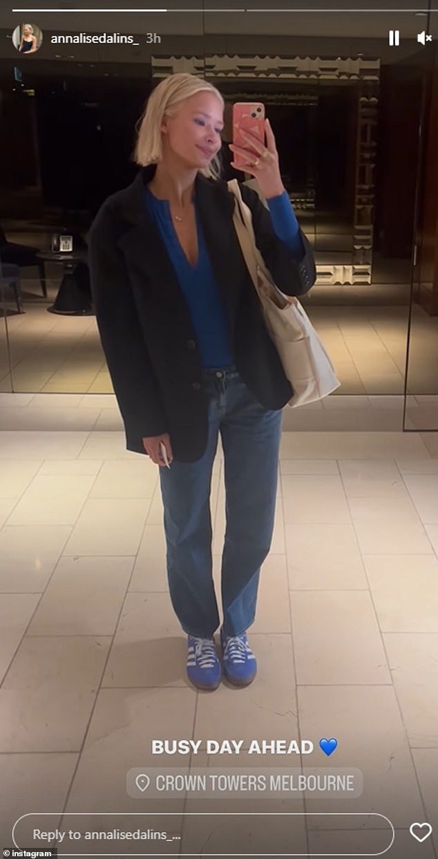 Elsewhere, Josh Daicos' gorgeous girlfriend Annalize Dalins, 22, posted a sweet selfie of herself posing up a storm in a hotel lobby as she gets ready for a big night out