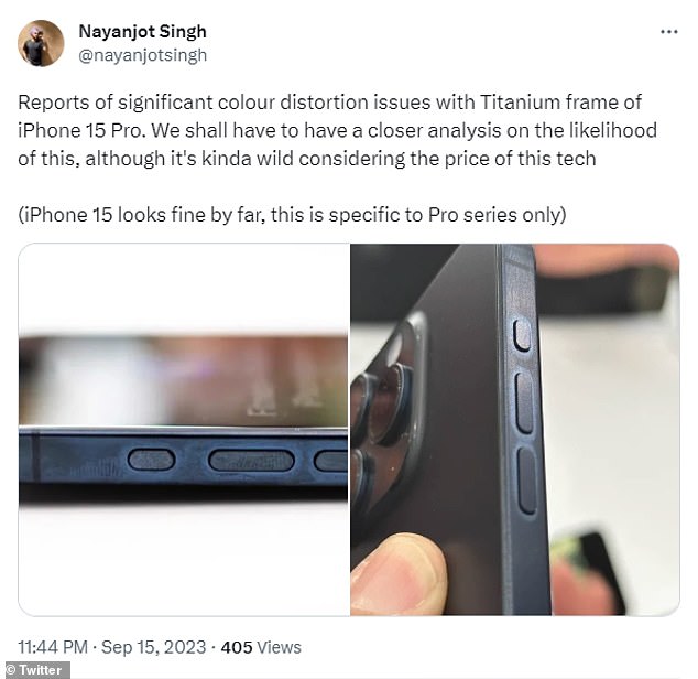 Social media users have shared photos of the new phones, showing significant discoloration, with the metal sidebands picking up fingerprints and oil from the user's hands