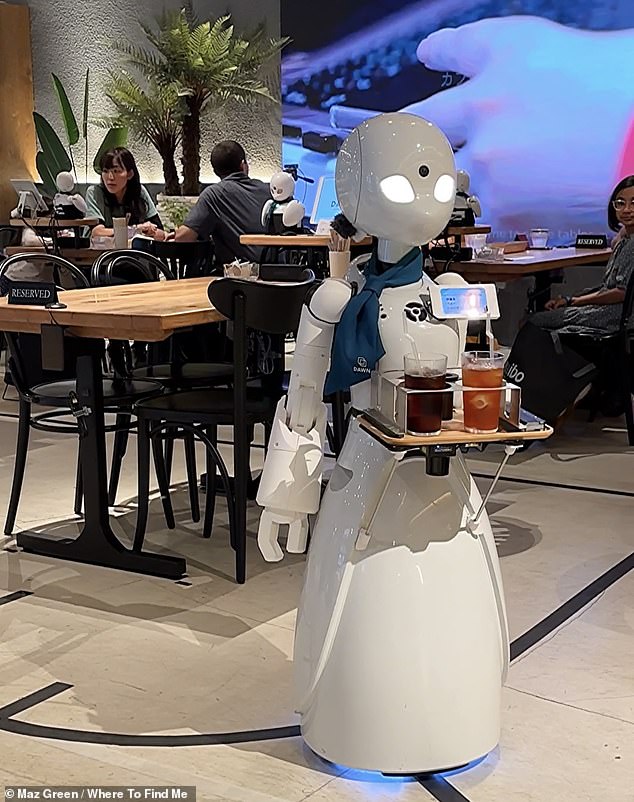 The robots can all talk and each avatar has a camera on the robot's forehead, a microphone and a speaker, so the pilots can communicate with customers as if they were standing right in front of them, Maz reveals