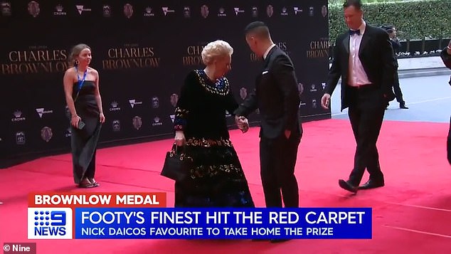 The carpet at Melbourne's Crown Palladium was plastered over a speed bump, causing A-List guests to unknowingly trip as they reached the hazard.  The photo shows Susan Alberti