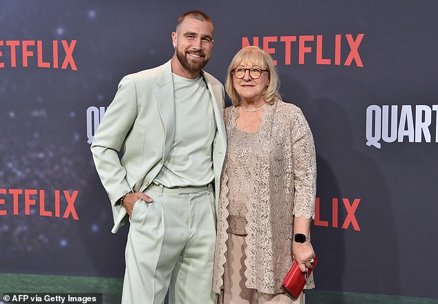 Travis and mom Donna pictured at the Netflix premiere of the 'Quarterbacks' series in July