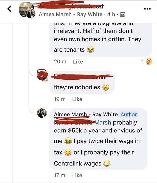 Ms Marsh mocked tenants in a series of now-deleted Facebook comments (pictured)