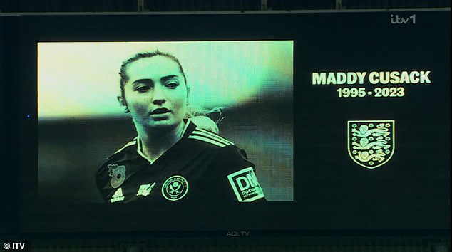 As silence fell over the stadium, a black and white photo of the football star, who previously played for England Under-19s, flashed on the screen