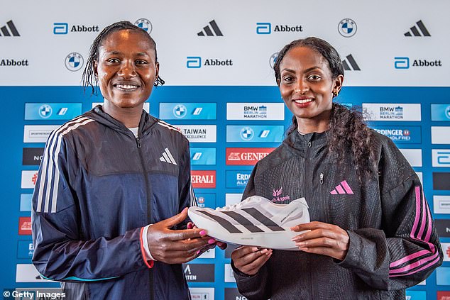 Sheila Chepkirui from Kenya and Tigist Assefa from Ethiopia wearing the Adidas running shoes Adizero Adios Pro Evo 1