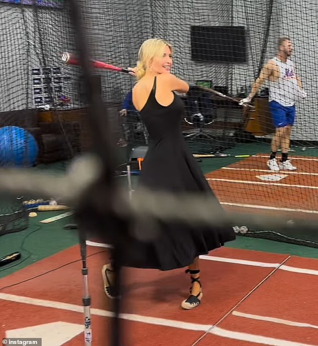 In August, she showed off her impressive hitting skills when she hit the cages with the New York Mets