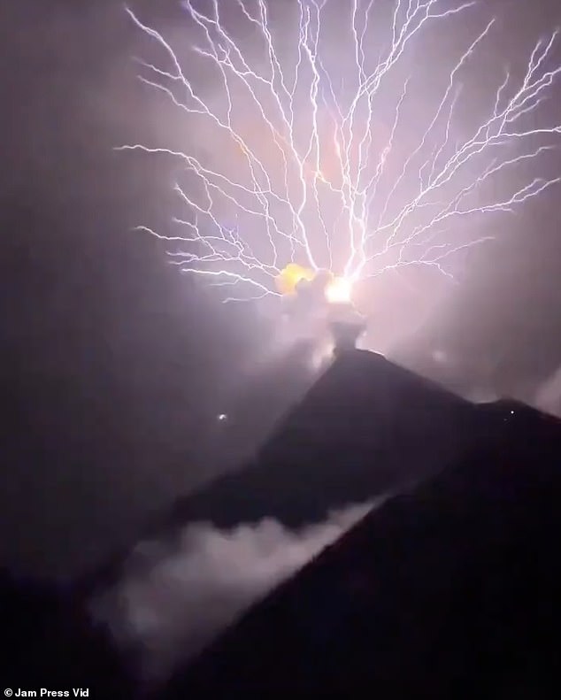 So-called 'volcanic lightning' is created by colliding, fragmenting particles of volcanic ash and sometimes ice, which generate static electricity in the volcanic plume