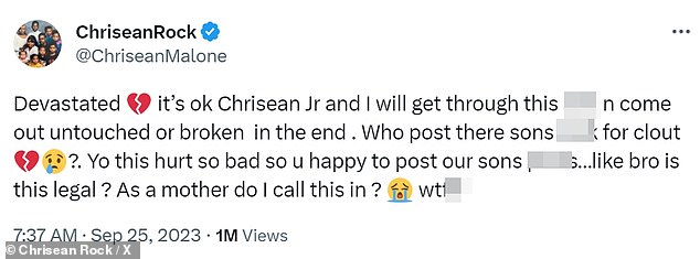 Chrisean also took to Twitter in the wake of the post, revealing she was 