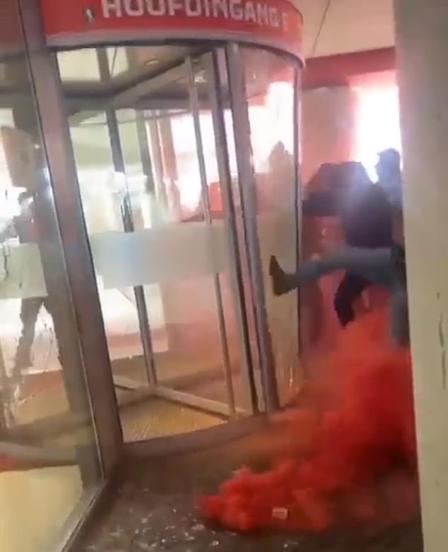 Fans started vandalizing their own stadium by smashing the glass facade of the reception