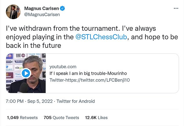 He later issued a statement suggesting the then-teenager had cheated, sharing a meme of a post-match interview with Jose Mourinho in which the coach said: 'If I speak I'm in big trouble'