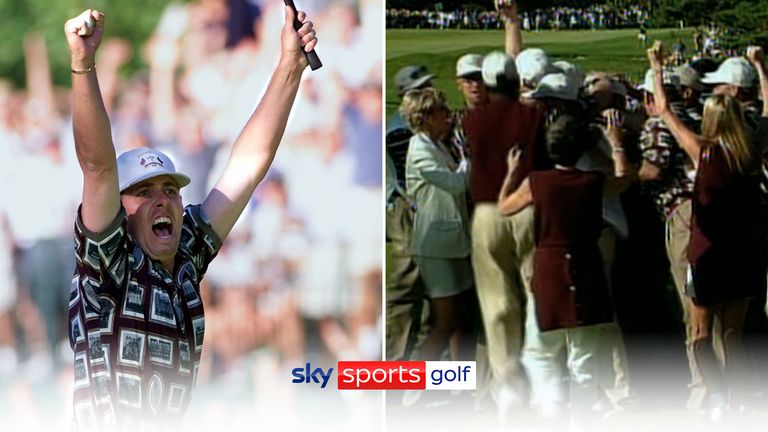 Relive the controversial ending to the 1999 Ryder Cup, when the US team celebrated a monster birdie putt on the 17th before Jose Maria Olazabal had a chance to putt