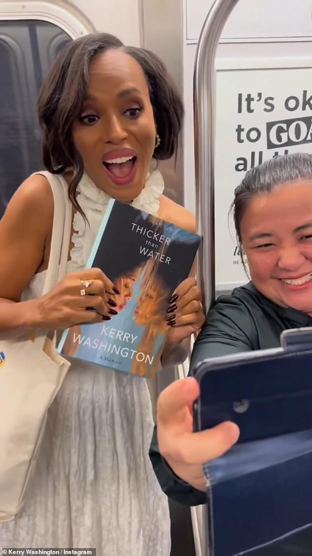 Selfie: The 46-year-old actress took to Instagram on Monday night and shared a new video of herself handing out copies of her book to fans and taking selfies with them