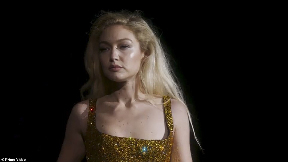 Beautiful: Hadid turned heads in a dress with gold sequins