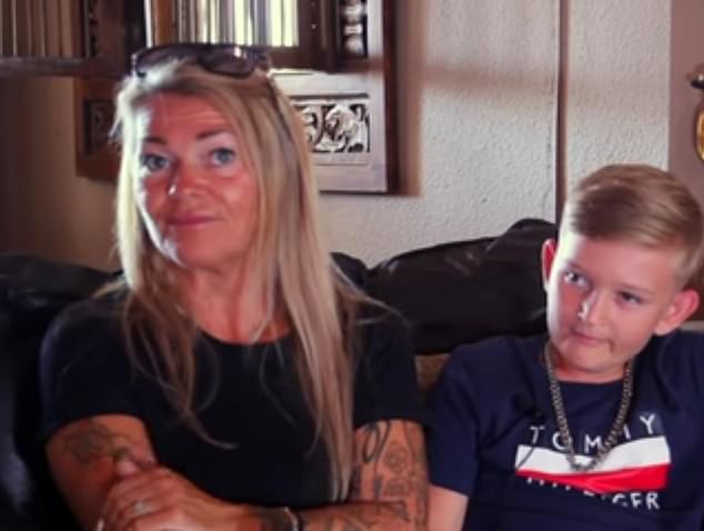 Rocky Gyoury, (right) who lives on Spain's Costa Blanca, used a needle to make three cuts in his right arm after the story threatened to kill his mother Victoria Mcleish, 45, (left) if he did not comply